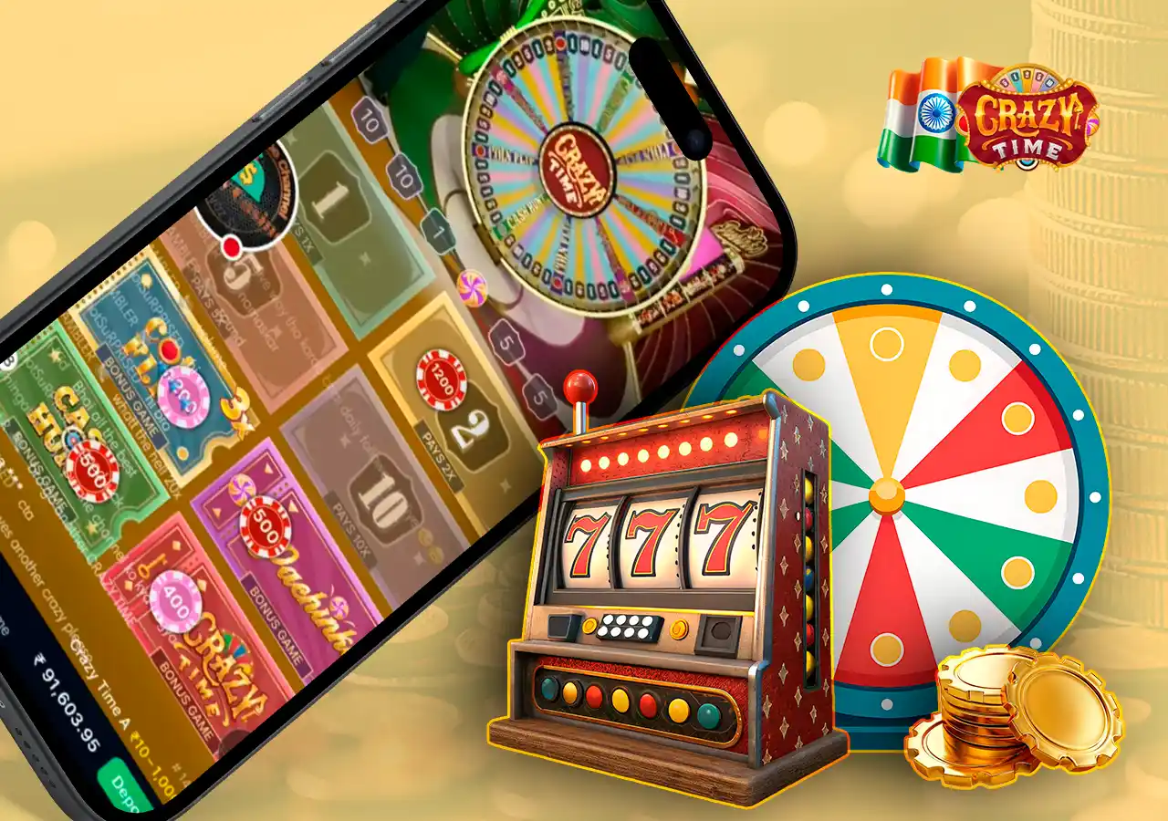 Screenshot of casino games, game wheel and slot machine