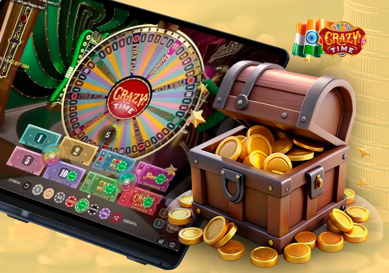 A tablet with an online casino game and a coin chest